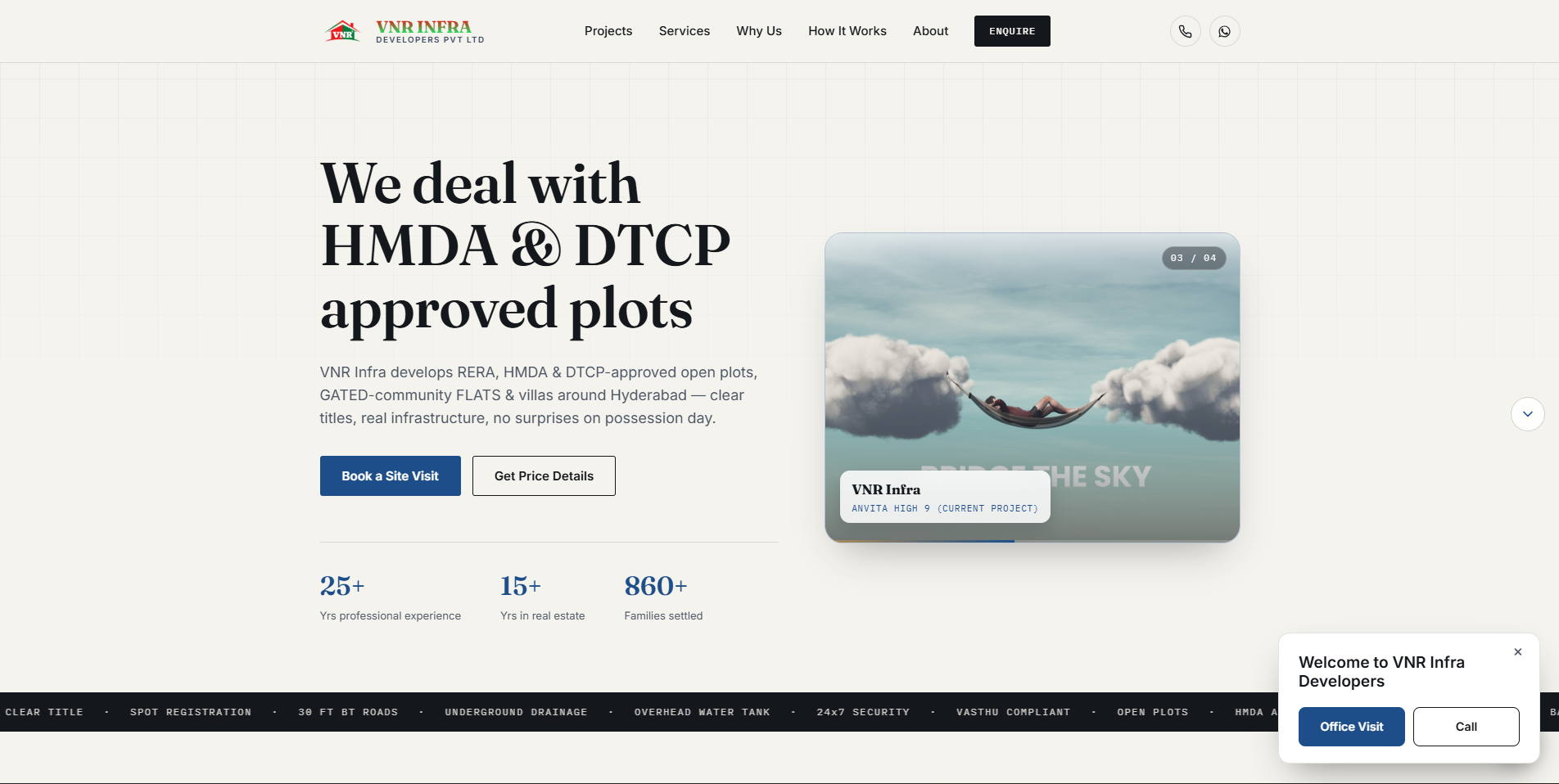 VNR Infra Developers website screenshot
